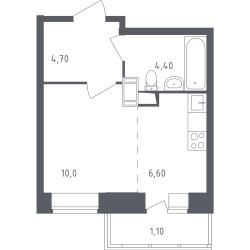Однокомнатная квартира 26.8 м²